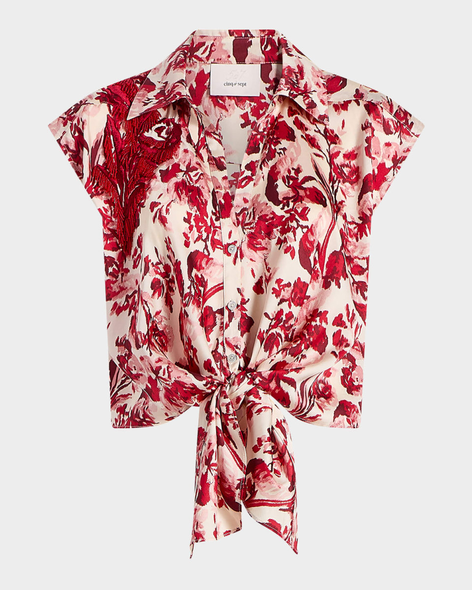 Marianna Floral Ribbons Tie Top